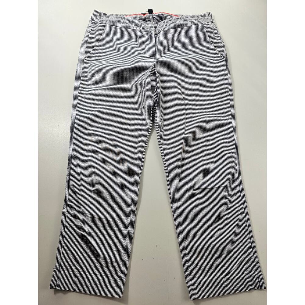 British Khaki size 8 seer sucker navy white stripes ankle Cropped pants EUC *